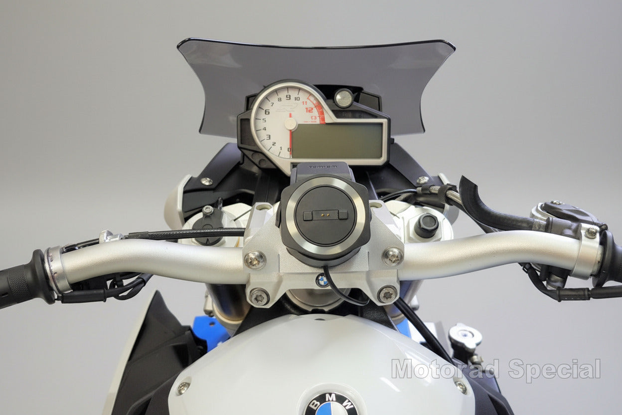 BMW S1000R Haltesystem für TomTom Navi mit MV-Lenkererhöhung - stabile und vibrationsarme Motorrad-Navigation.