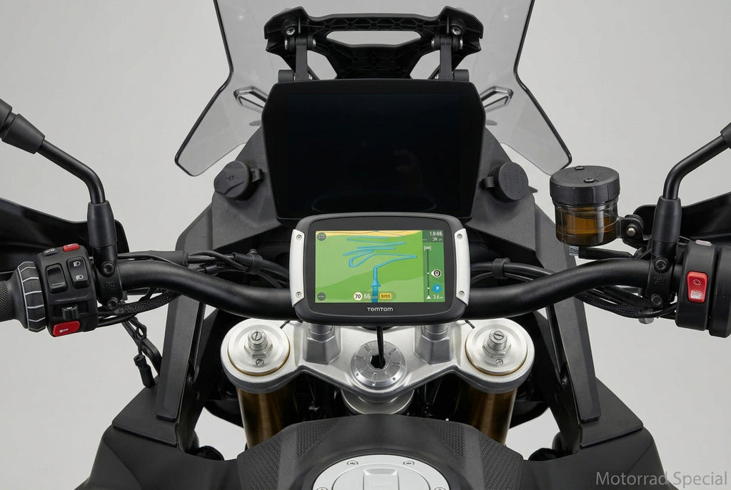 TomTom Navihalterung für Voge DS900X, passgenaue Lenkerlösung für eine komfortable Navigation auf Motorradtouren.