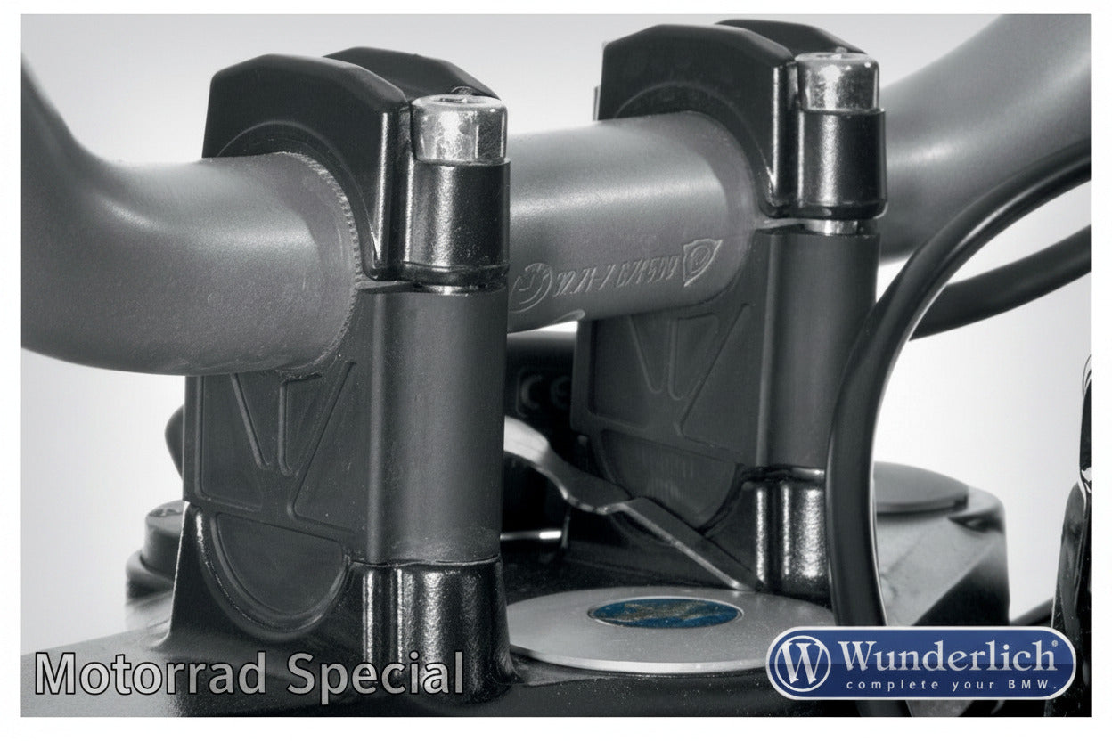 Wunderlich Lenkererhöhung 35mm für BMW R1200GS, stabile Lenkererhöhung für eine komfortablere und aufrechtere Sitzposition.
