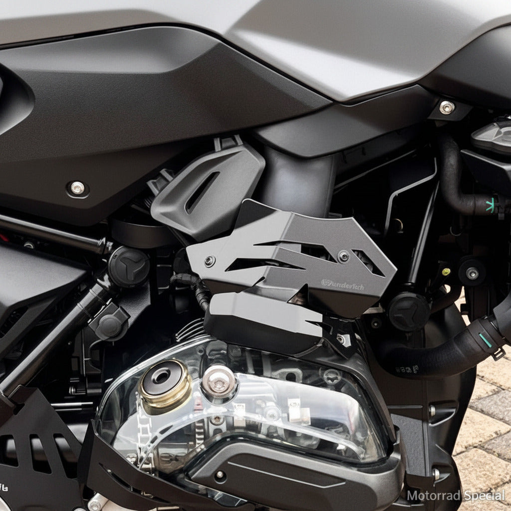 Wunderlich Schutzabdeckung für die Einspritzanlage an BMW R1200GS LC und R1200R LC, passgenau für beide Seiten.